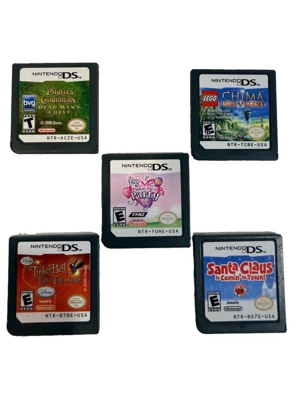 Nintendo DS 5 Game Lot LEGO Chima My Little Pony Tinker Bell Pirates Santa Claus